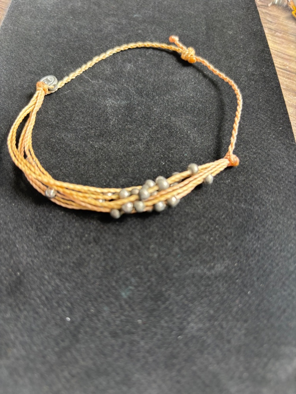 Handmade Braided Peach String Bracelet with Silver Beads